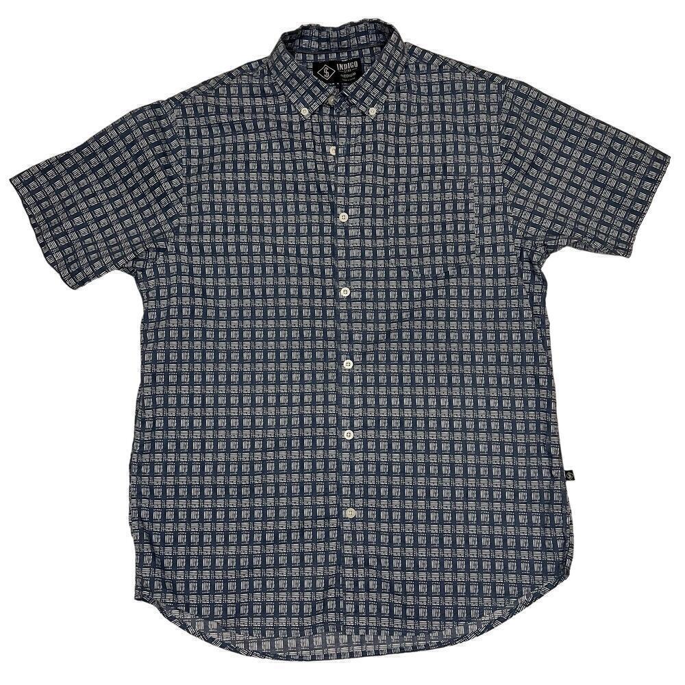 Indigo Star Button Down Casual Shirt Medium M Short Sleeve Front Pocket Collared